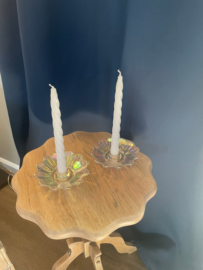 Clear Iridescent Candle Stick Holder Set